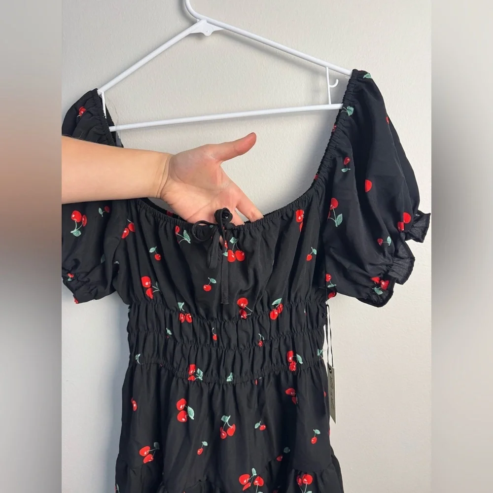 Black Cherry Print SunDress Mini Dress NWT - Picture 9 of 11